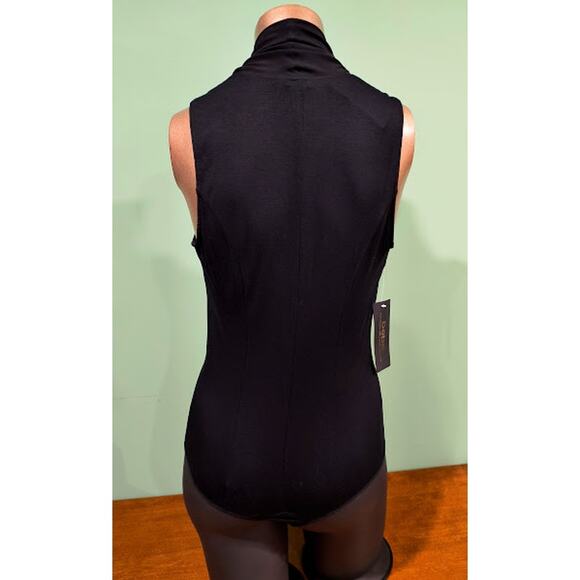 Bebe Black Sleeveless Silk Bodysuit with Crossover V-Neck, Size M, NWT - Picture 3 of 6